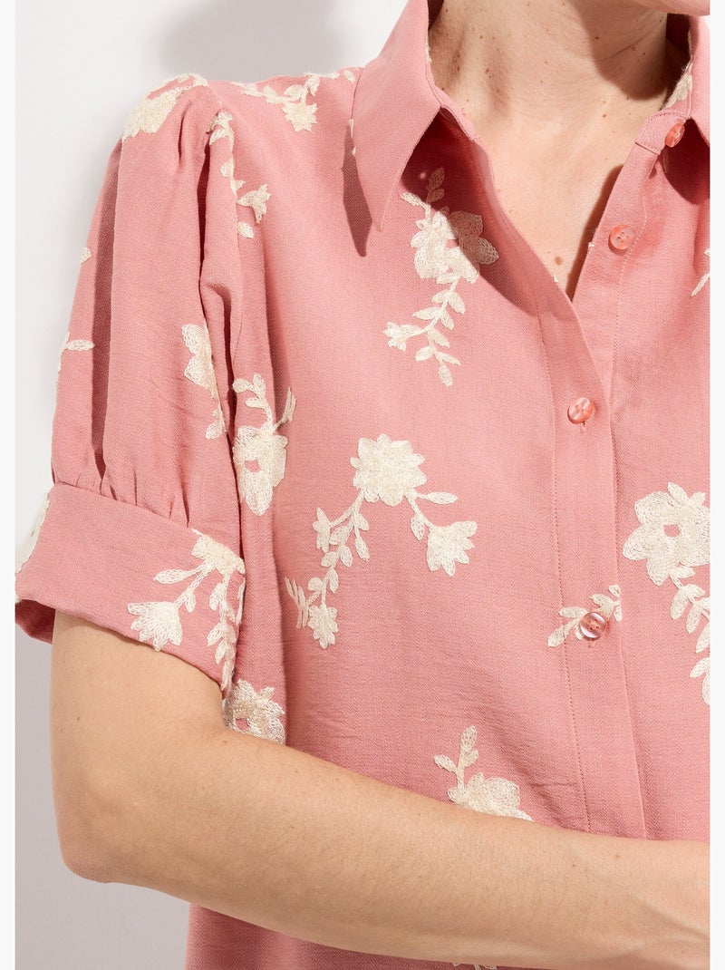 Chemisier femme brodé manches bouffantes - afibel Corail - Kiabi
