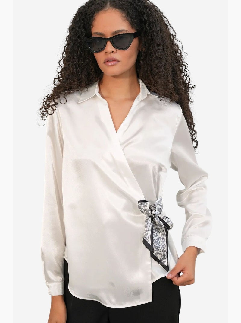 Chemisier femme en satin à nouer bdart Blanc - Kiabi