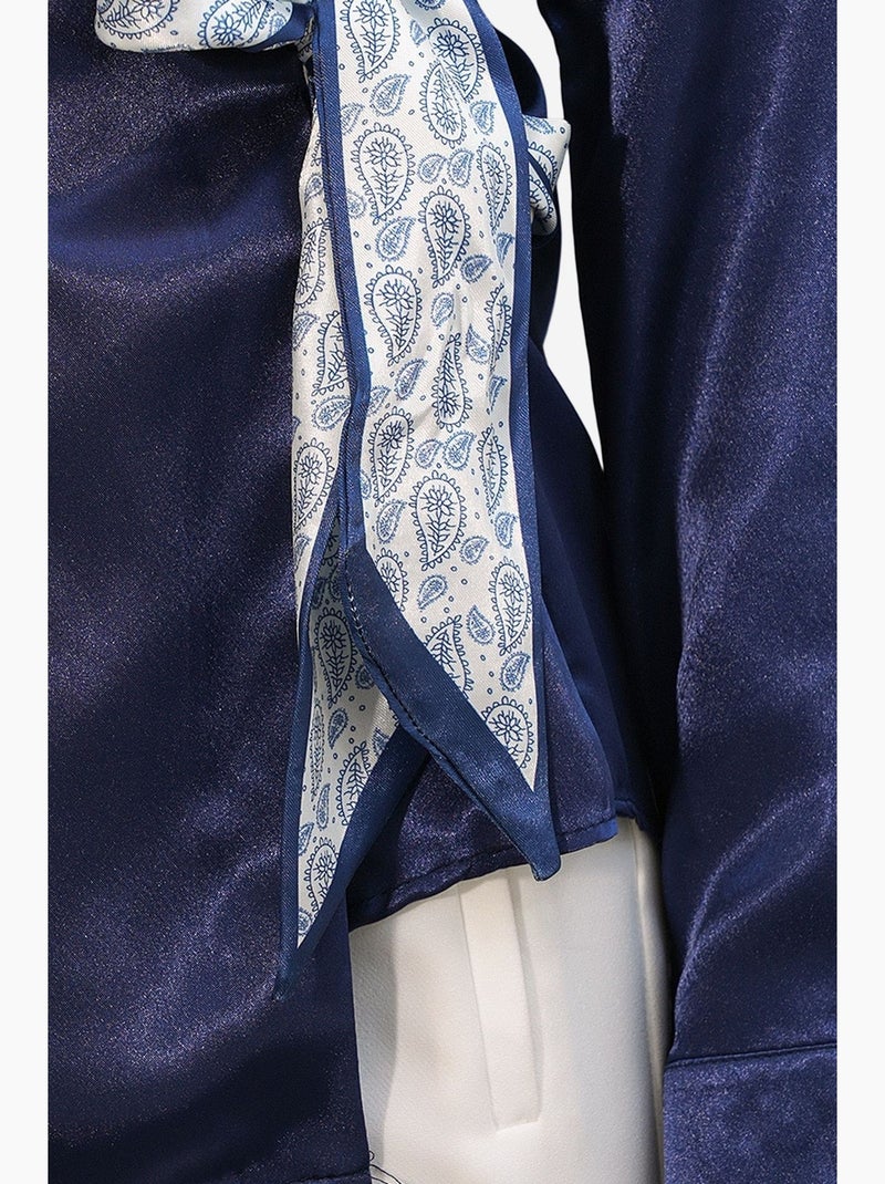 Chemisier femme en satin à nouer bdart Bleu marine - Kiabi