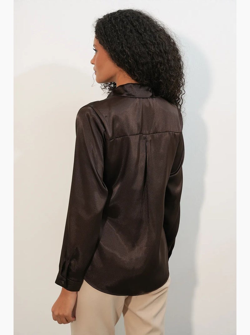Chemisier femme en satin à nouer bdart Marron chocolat - Kiabi