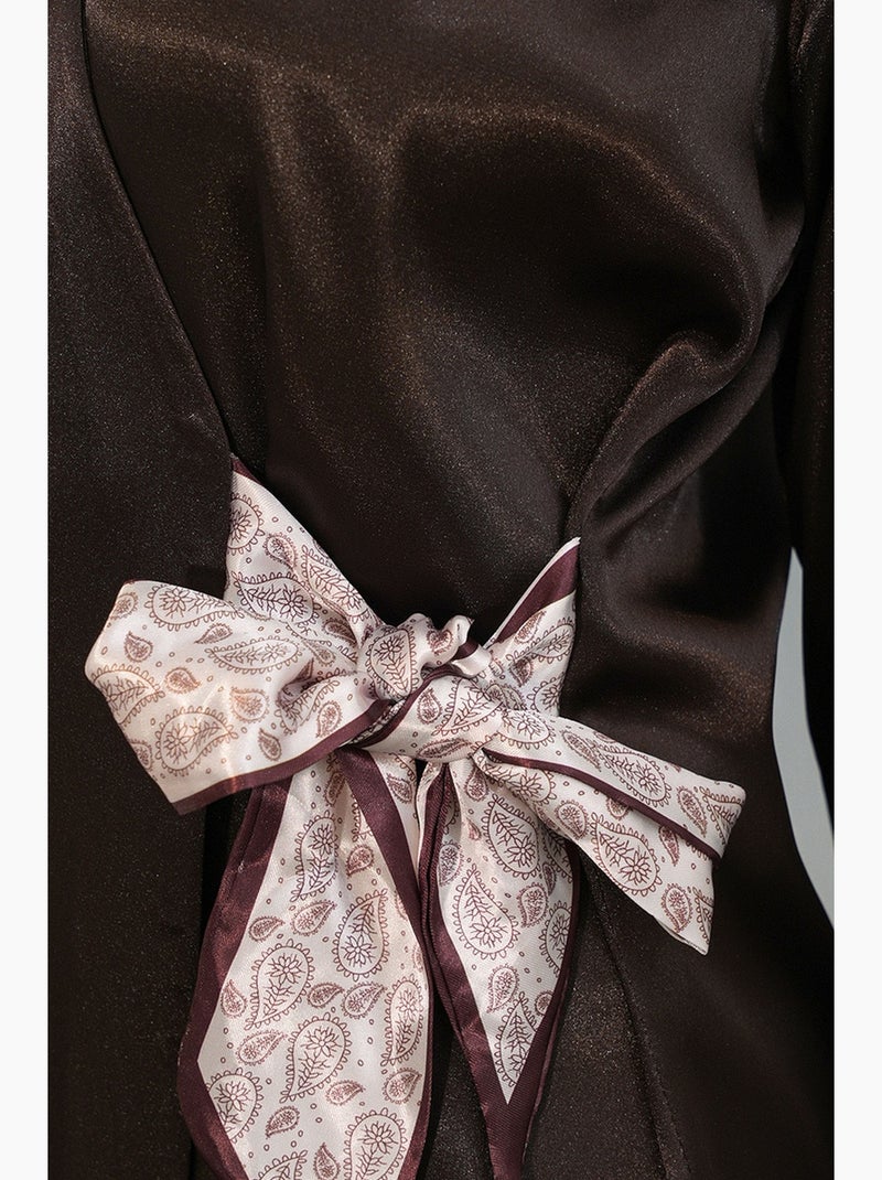Chemisier femme en satin à nouer bdart Marron chocolat - Kiabi
