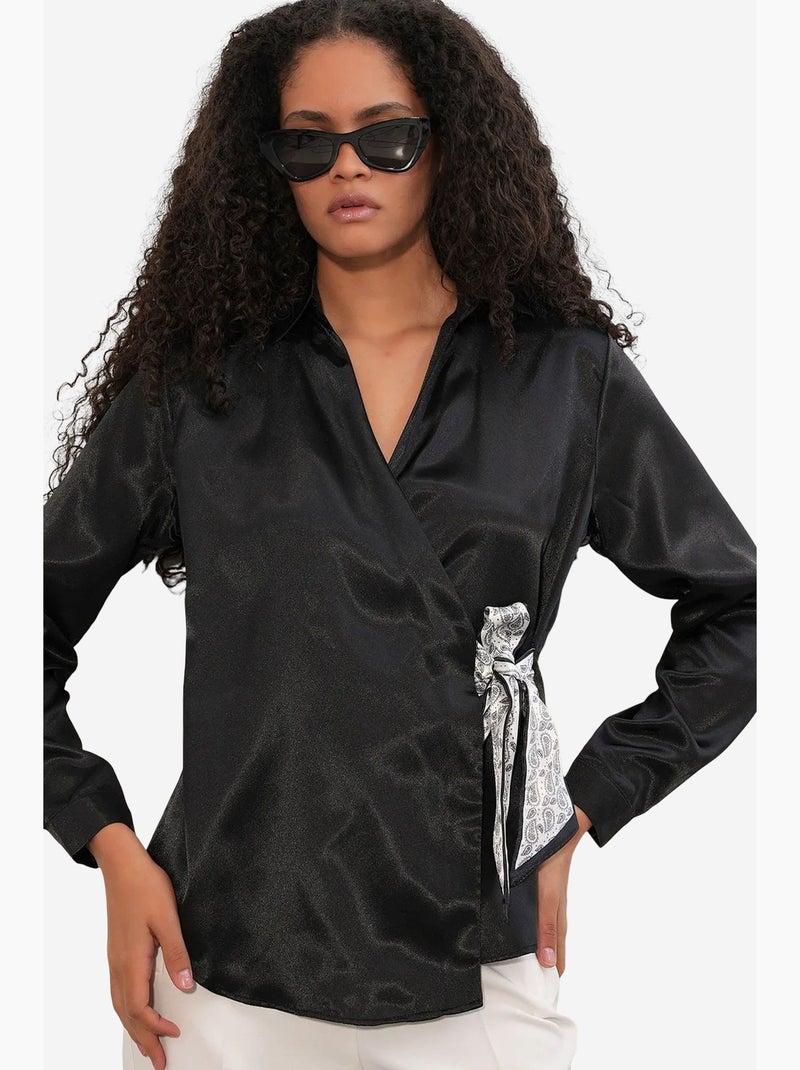 Chemisier femme en satin à nouer bdart Noir - Kiabi