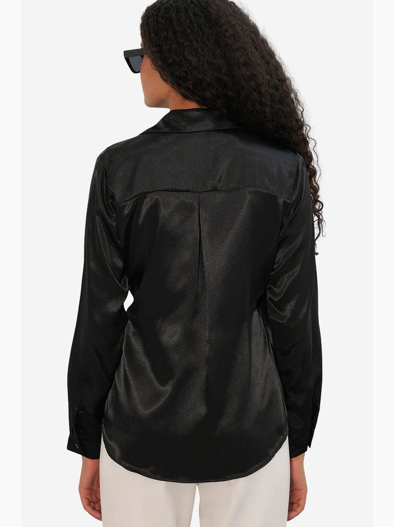 Chemisier femme en satin à nouer bdart Noir - Kiabi