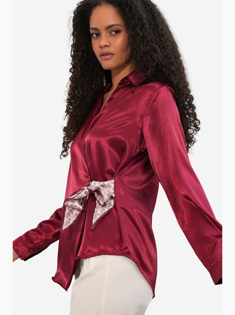 Chemisier femme en satin à nouer bdart Rouge bordeaux - Kiabi