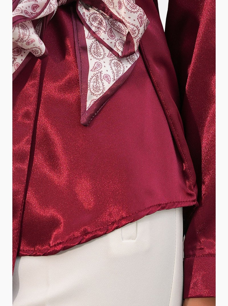 Chemisier femme en satin à nouer bdart Rouge bordeaux - Kiabi