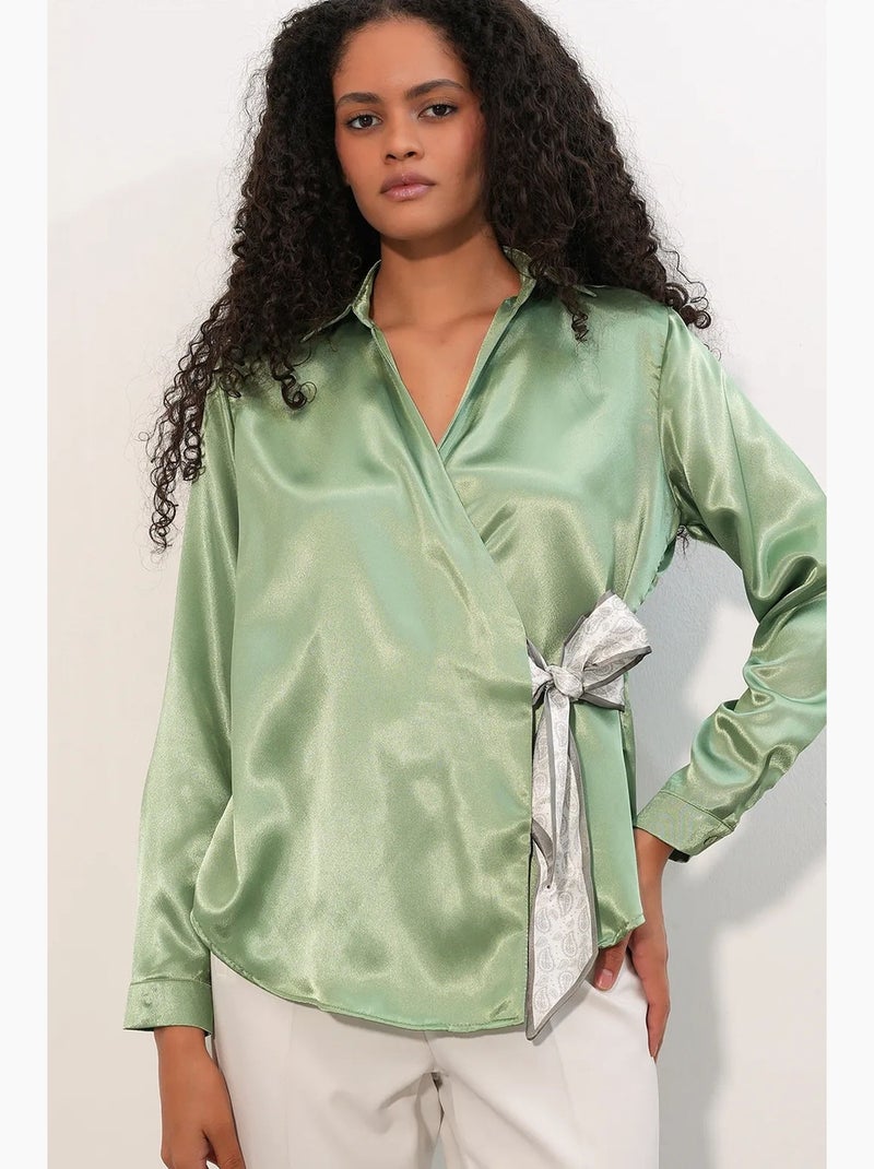 Chemisier femme en satin à nouer bdart Vert menthe - Kiabi