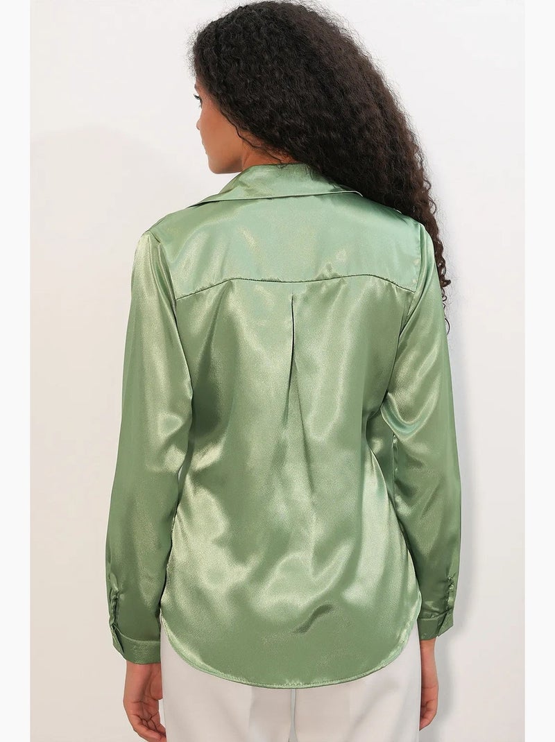 Chemisier femme en satin à nouer bdart Vert menthe - Kiabi