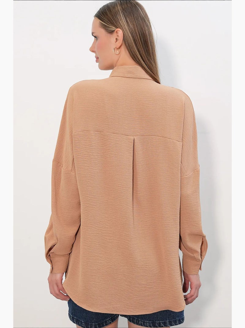 Chemisier femme long oversize bdart Camel - Kiabi