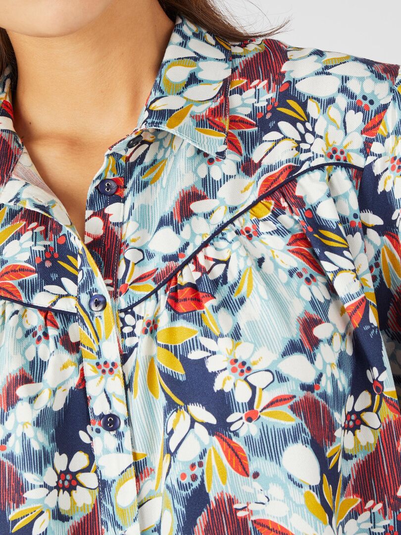 Chemisier Damart 100% Viscose – Taille 50 – Bleu Imprimé Fleuri – Neuf Avec étiquettes