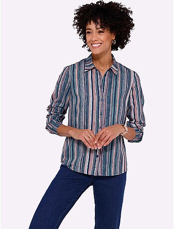 Chemisier fines rayures longues affinantes - taille standard - moda vilona