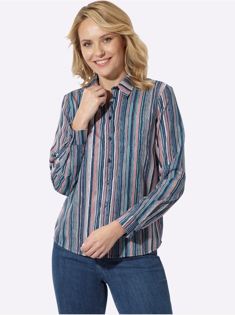 Chemisier fines rayures longues affinantes - taille standard - moda vilona Bleu marine - Kiabi