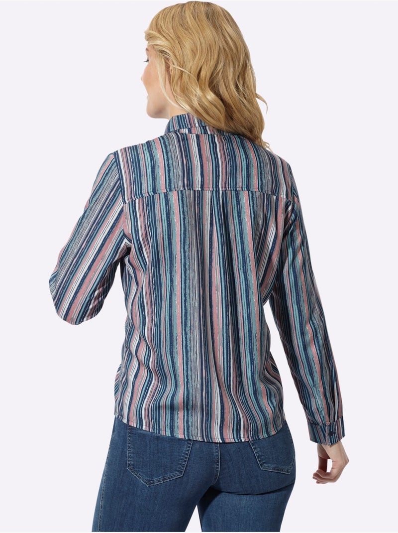 Chemisier fines rayures longues affinantes - taille standard - moda vilona Bleu marine - Kiabi