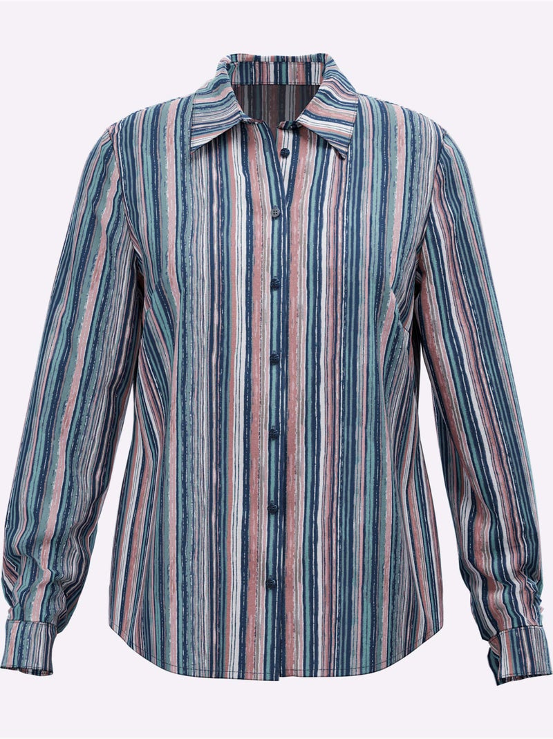 Chemisier fines rayures longues affinantes - taille standard - moda vilona Bleu marine - Kiabi