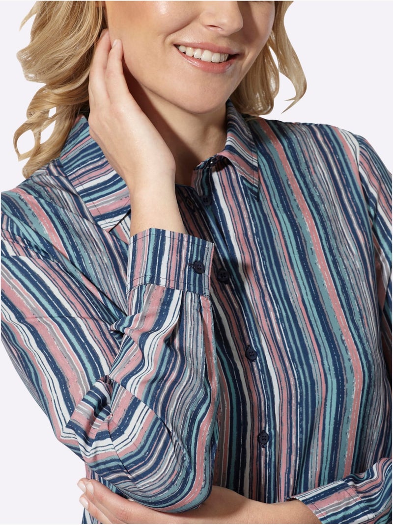 Chemisier fines rayures longues affinantes - taille standard - moda vilona Bleu marine - Kiabi