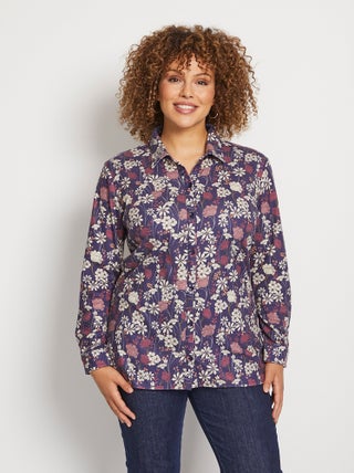 Chemisier fleuri maille chaude