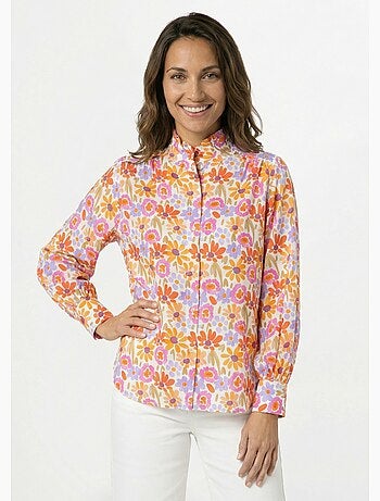 Chemisier fleuri pop, col volanté - AFIBEL