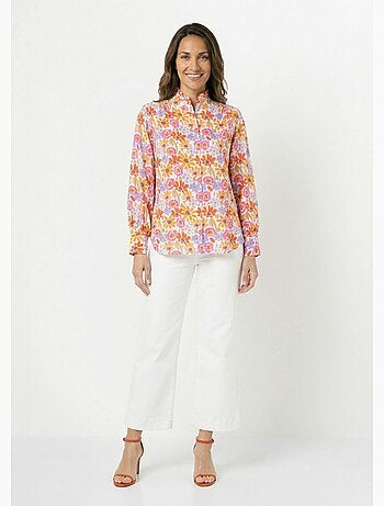 Chemisier fleuri pop, col volanté - AFIBEL