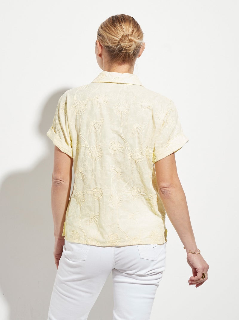 Chemisier fleurs brodées et paillettes Jaune - Kiabi
