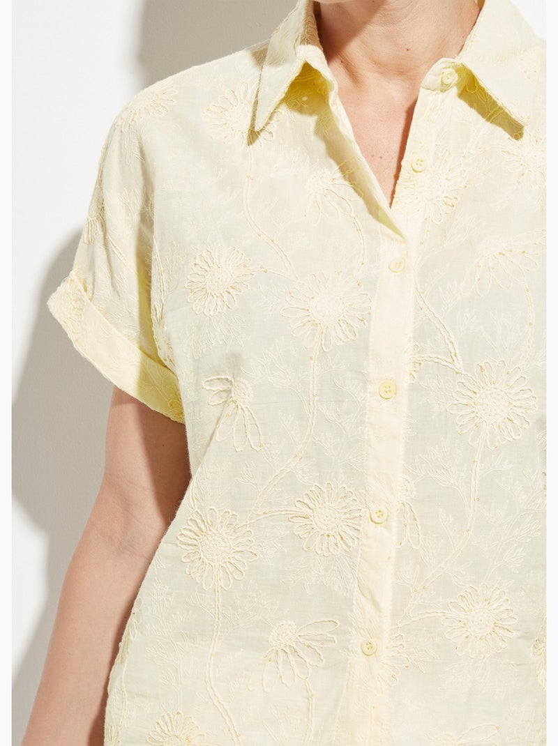 Chemisier fleurs brodées et paillettes Jaune - Kiabi