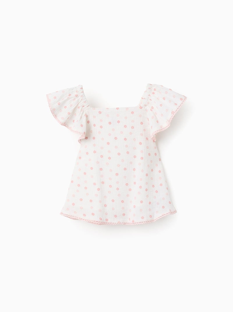 Chemisier Floral en Coton Blanc - Kiabi