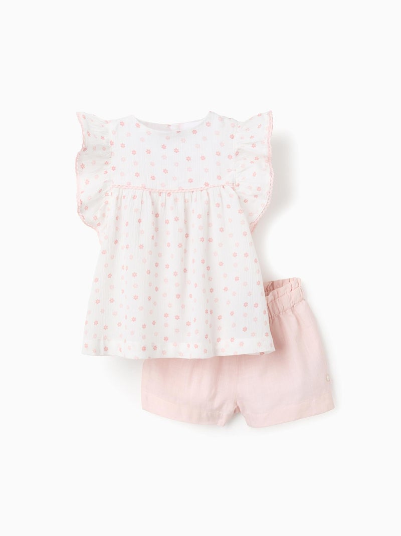 Chemisier Floral + Short en Coton Blanc - Kiabi