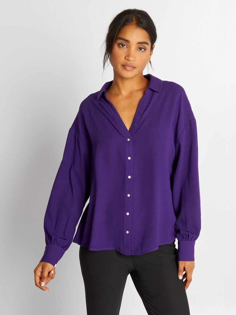 Chemisier Fluide BPC Sélection | Manches Longues, Imprimé Pois Fuchsia/violet Sur Blanc, Taille 36 - Neuf Sans étiquette
