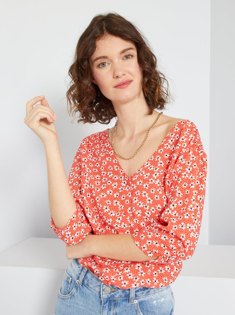 Chemisier fluide à fleurs Rouge - Kiabi