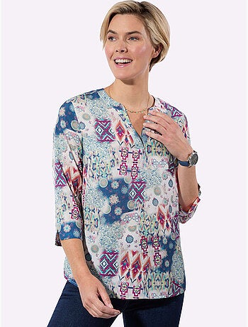 Chemisier fluide avec encolure ronde et manches 3/4 à motifs patchwork - Taille standard - Witt