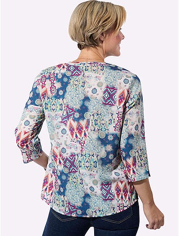 Chemisier fluide avec encolure ronde et manches 3/4 à motifs patchwork - Taille standard - Witt