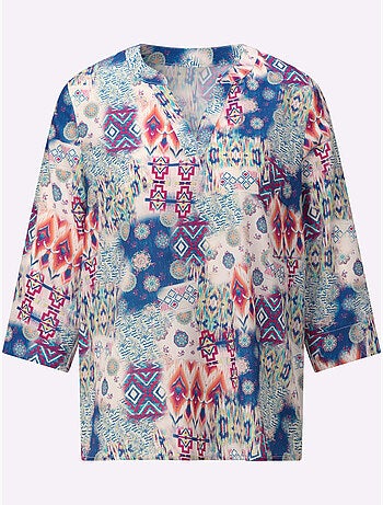 Chemisier fluide avec encolure ronde et manches 3/4 à motifs patchwork - Taille standard - Witt