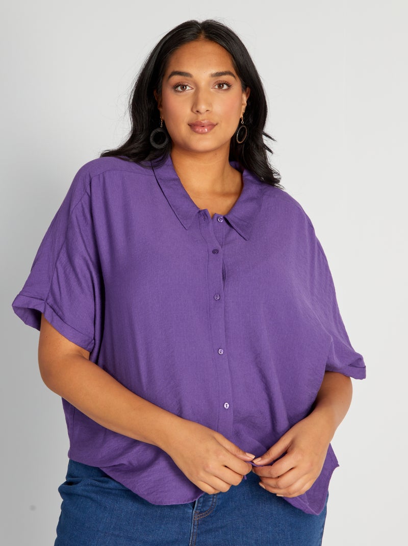 Chemisier fluide col italien Violet - Kiabi