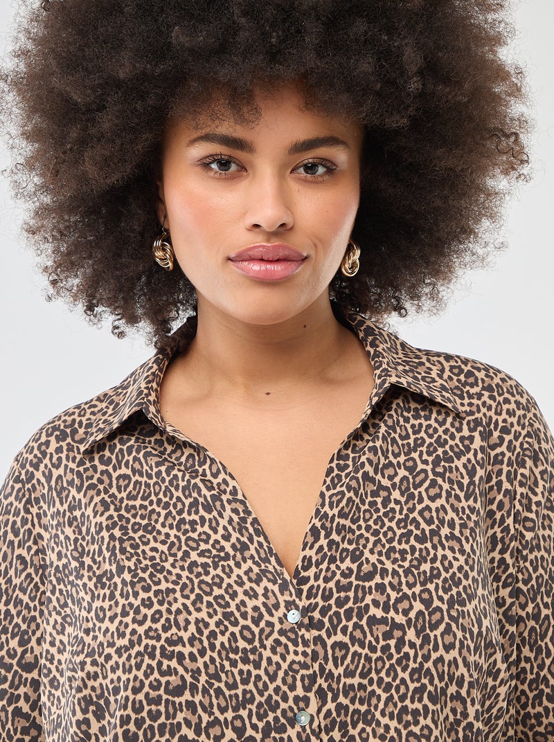 Chemisier fluide en maille crêpe Beige - Kiabi