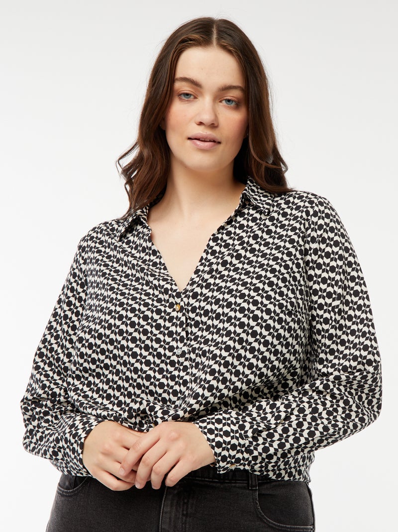 Chemisier fluide en maille crêpe Blanc/noir Grandes tailles