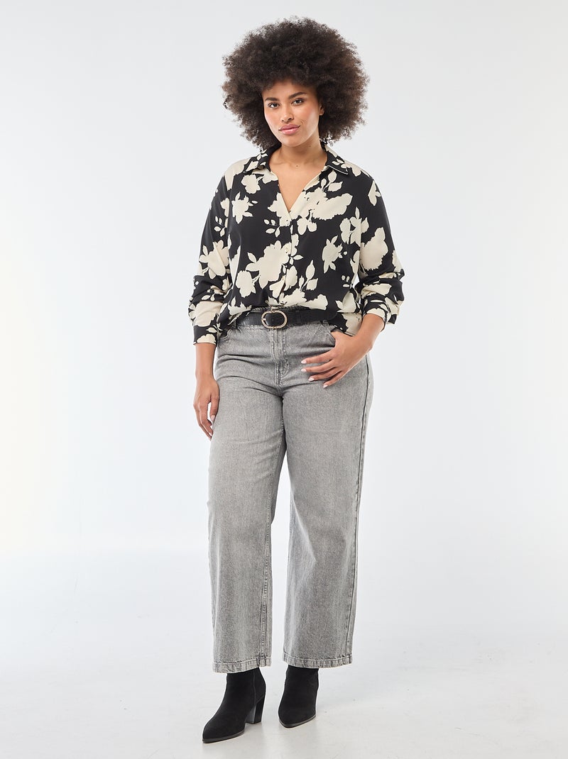 Chemisier fluide en maille crêpe Noir - Kiabi