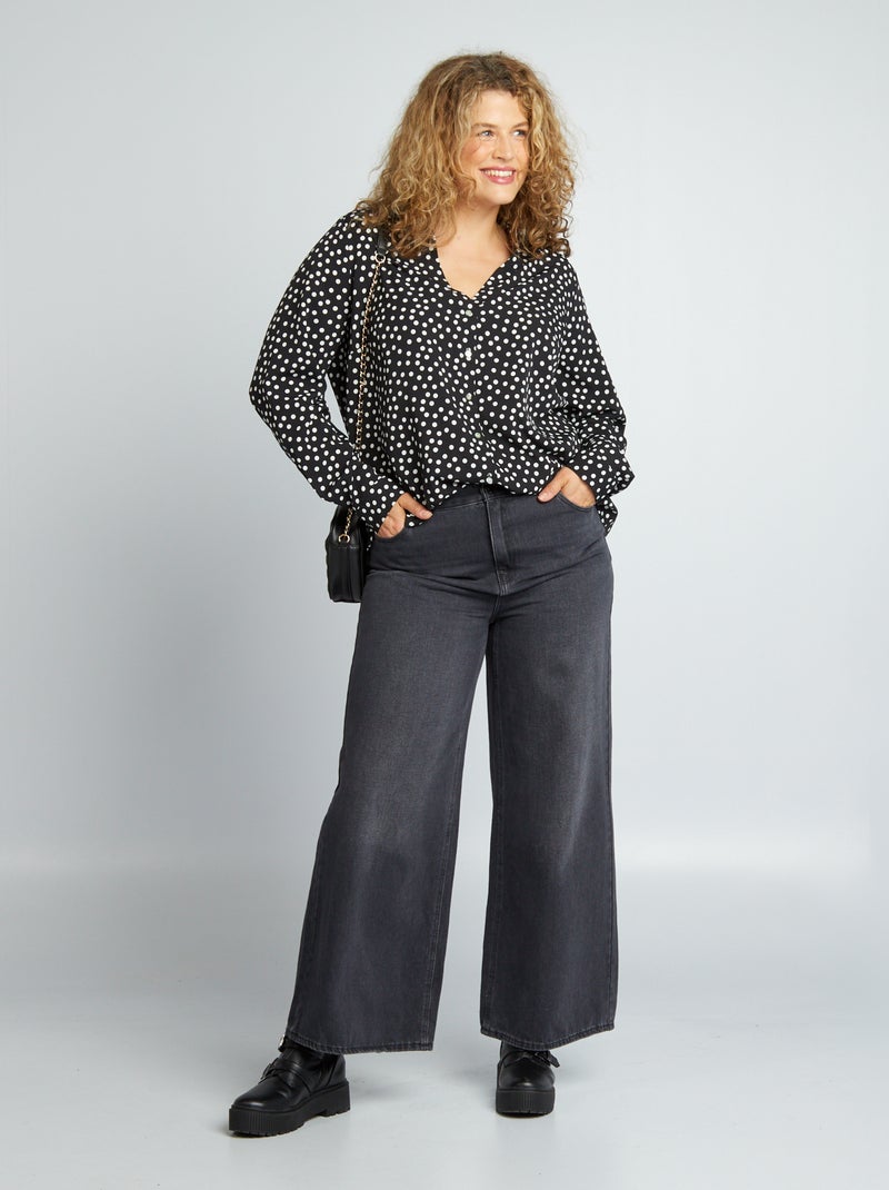 Chemisier fluide en maille crêpe Noir 'pois' - Kiabi