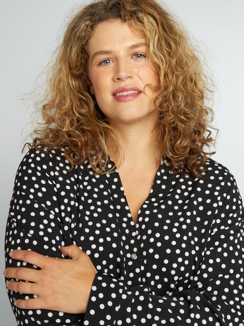 Chemisier fluide en maille crêpe Noir 'pois' - Kiabi