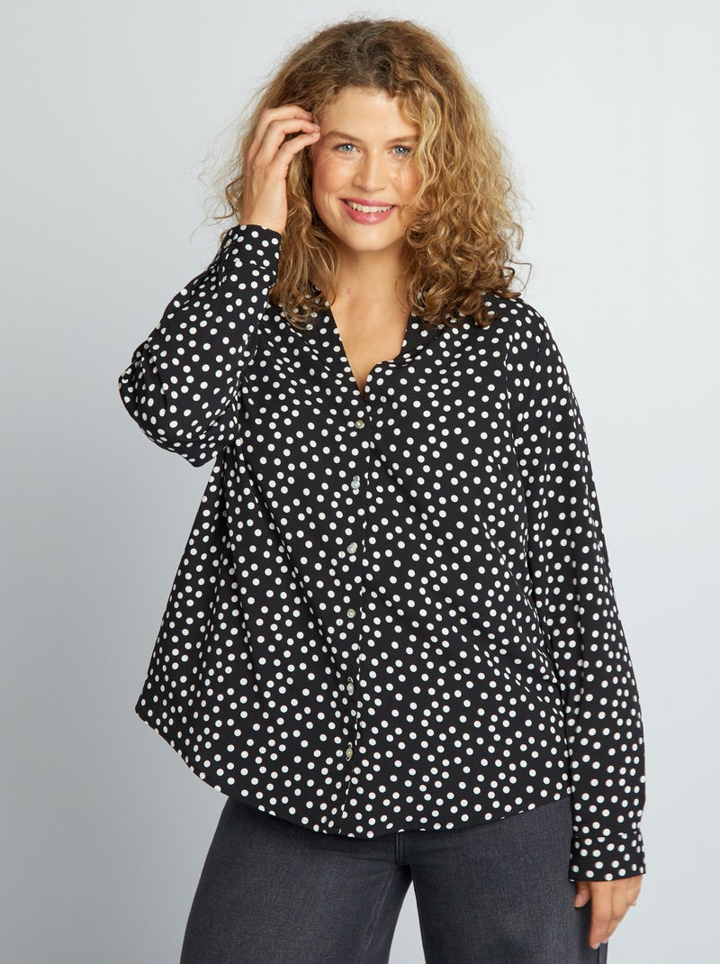 Chemisier fluide en maille crêpe Noir 'pois' - Kiabi