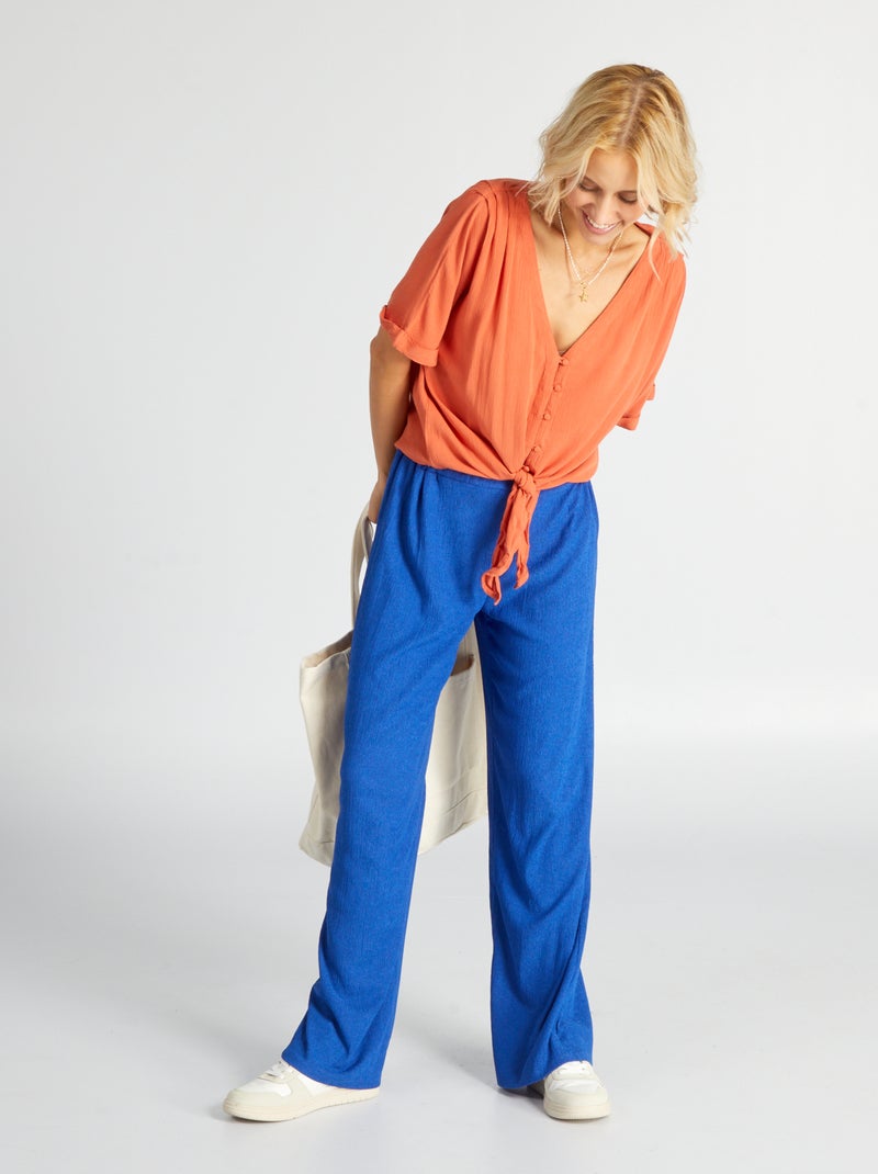 Chemisier fluide en maille crêpée orange - Kiabi