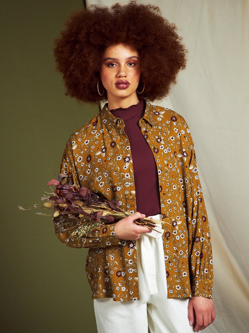 Chemisier fluide fleuri Marron - Kiabi