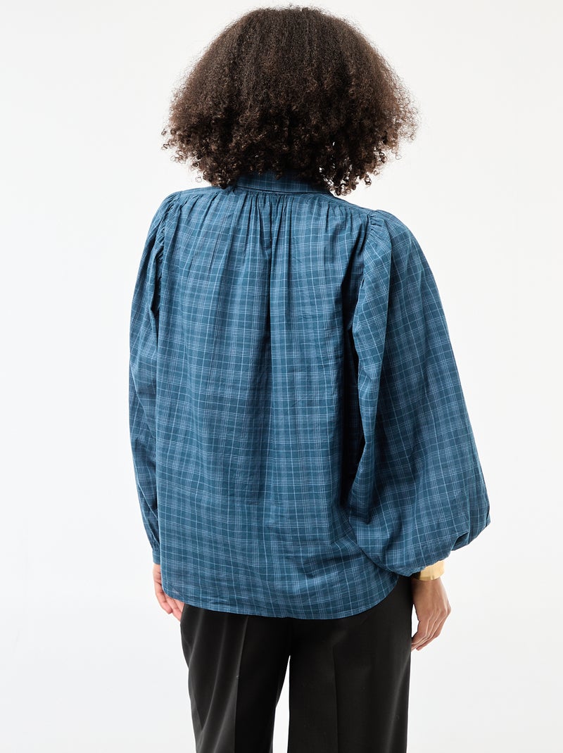 Chemisier fluide imprimé carreaux Bleu carreaux - Kiabi