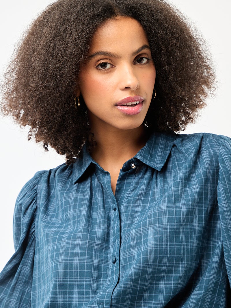 Chemisier fluide imprimé carreaux Bleu carreaux - Kiabi