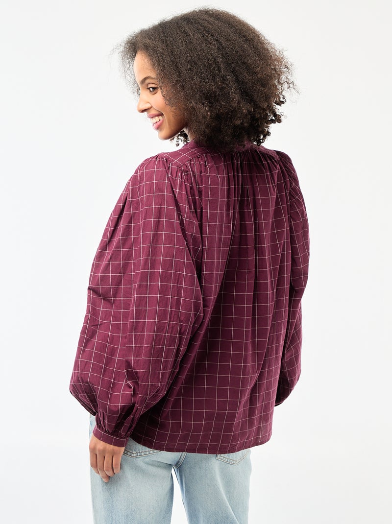Chemisier fluide imprimé carreaux Bordeaux - Kiabi