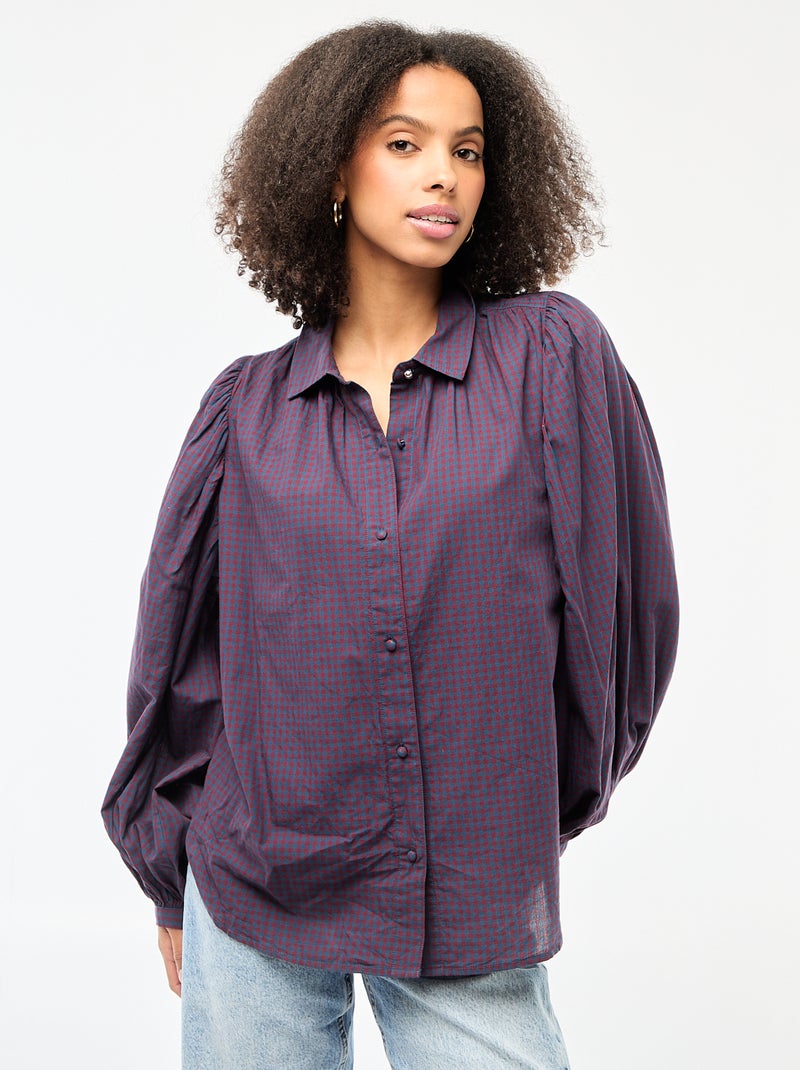 Chemisier fluide imprimé vichy Bleu vichy - Kiabi