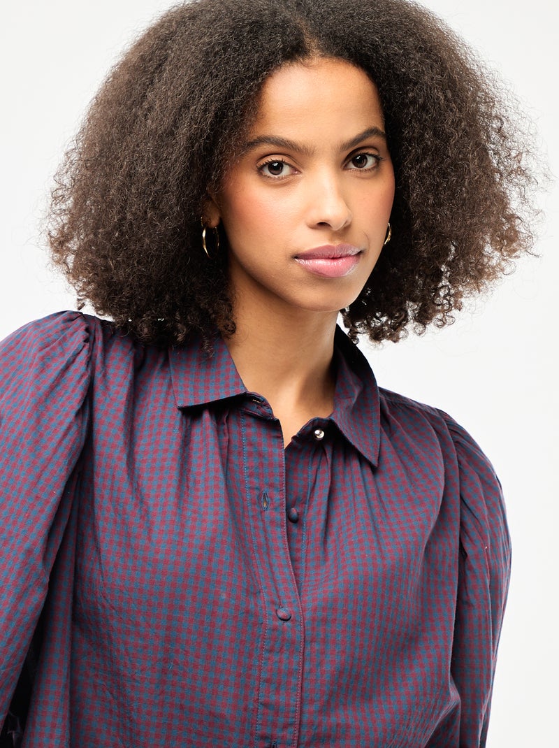 Chemisier fluide imprimé vichy Bleu vichy - Kiabi