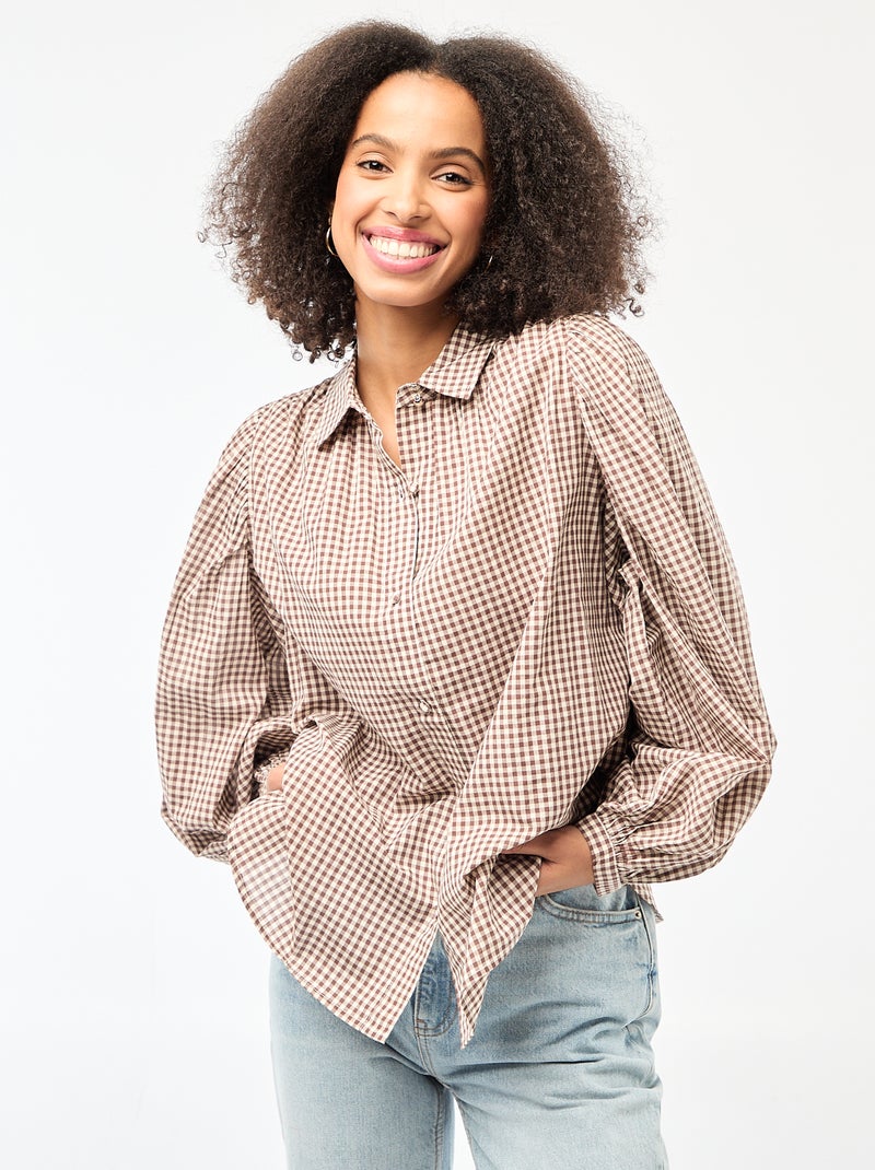 Chemisier fluide imprimé vichy Marron vichy - Kiabi