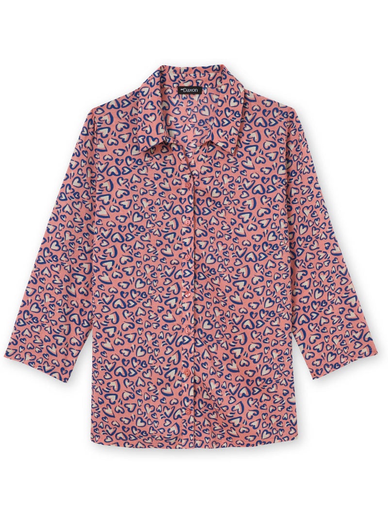 Chemisier fluide manches 3/4 - DAXON Blanc Rose Noir - Kiabi