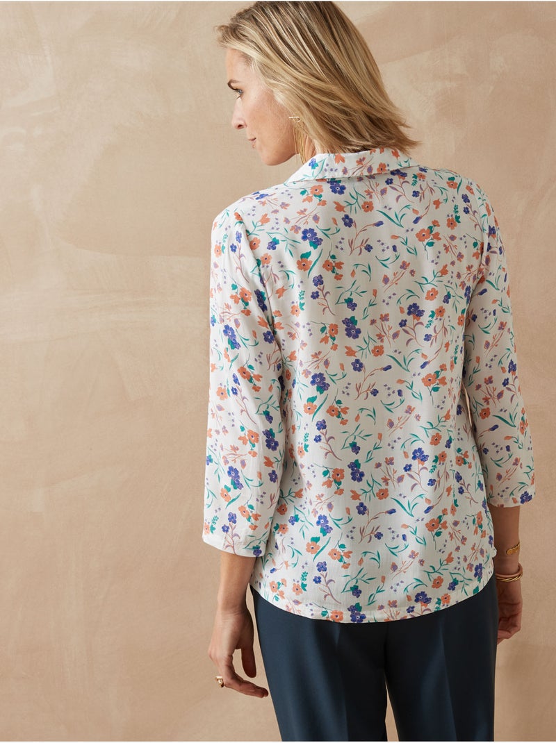 Chemisier fluide manches 3/4 - DAXON Blanc/Multirose - Kiabi