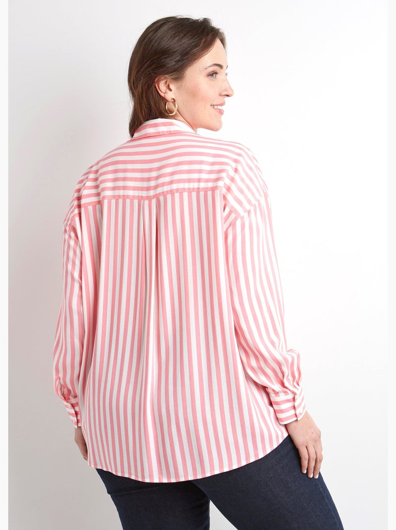 Chemisier fluide rayé long manches longues - Afibel Blanc Rose - Kiabi