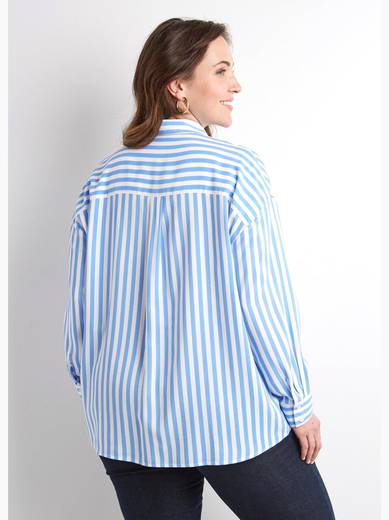 Chemisier fluide rayé long manches longues Bleu Blanc - Kiabi