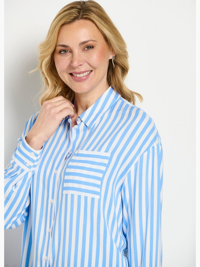 Chemisier fluide rayé long manches longues Bleu Blanc - Kiabi